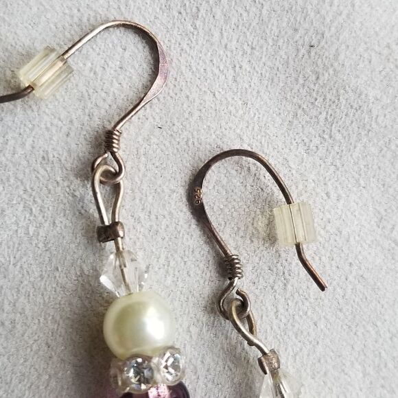 Handmade Purple Crystal Beaded Pendant and Drop Earrings Set in Silver - Picture 3 of 4
